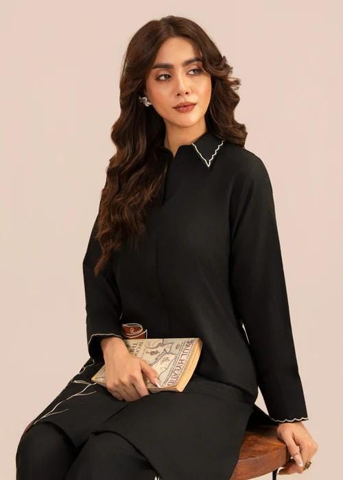 2 Piece Embroidered Linen Co Ord Set - Palazzo Pants