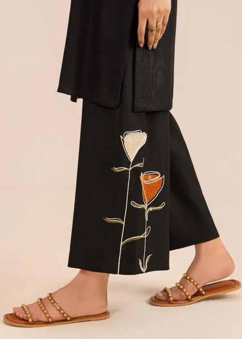 2 Piece Embroidered Linen Co Ord Set - Palazzo Pants
