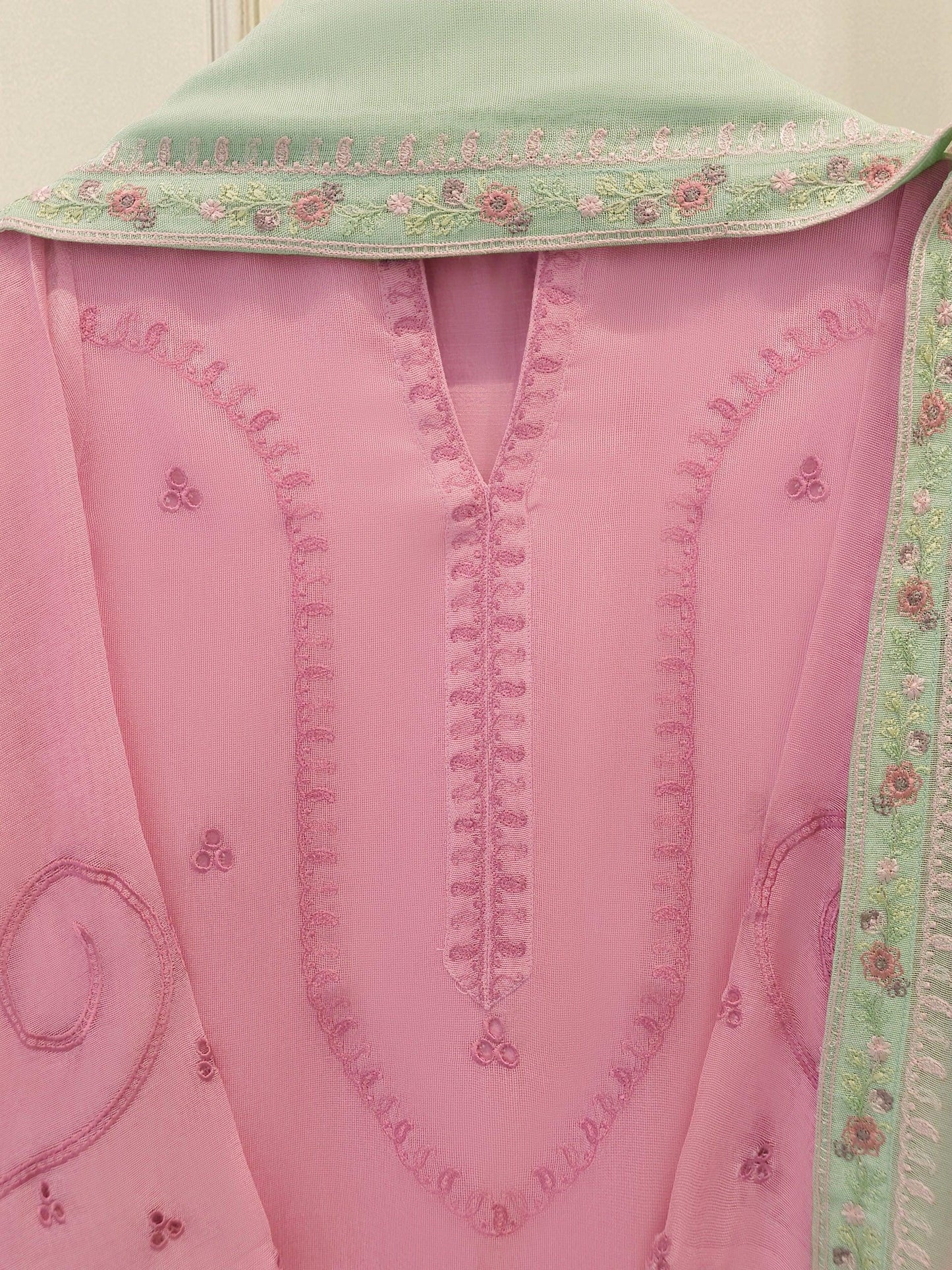 Agha Noor Embroidered Suit  - 3 Piece - Pink and Green