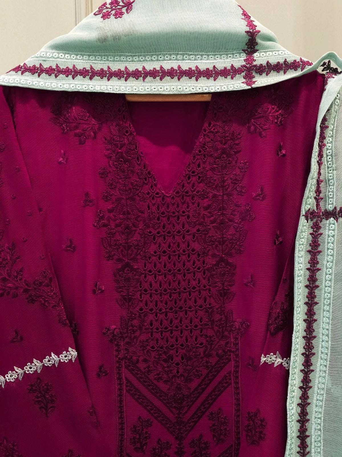 Agha Noor Embroidered Suit  - 3 Piece - Maroon