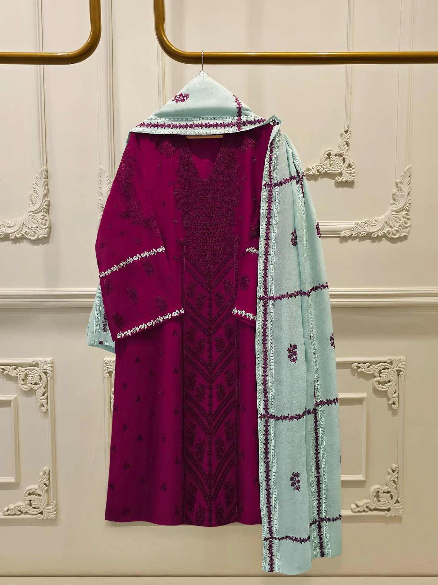Agha Noor Embroidered Suit  - 3 Piece - Maroon
