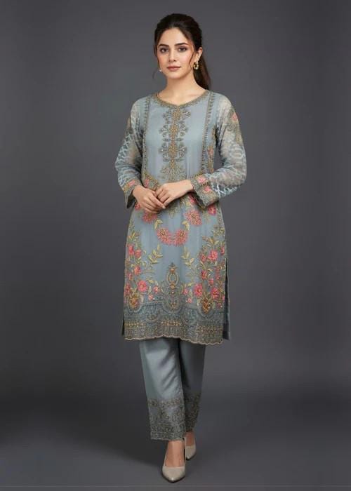 3 piece - Embroidered Organza Suit