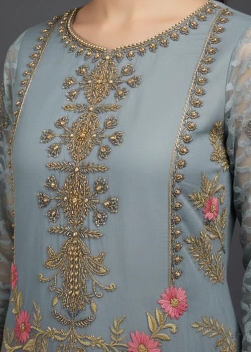 3 piece - Embroidered Organza Suit