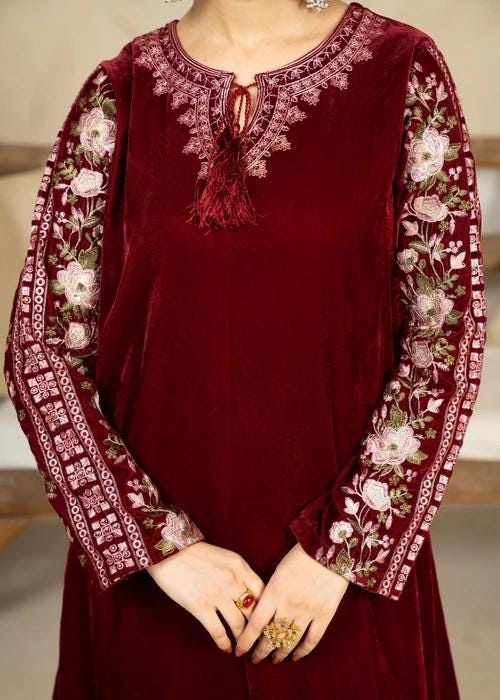 3 Piece Embroidered Velvet Farshi Shalwar Suit