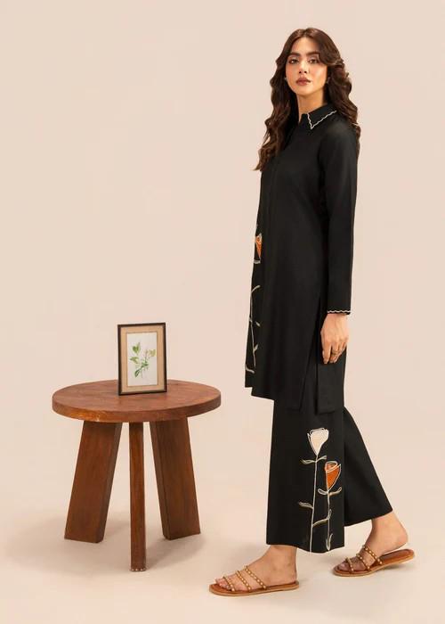 2 Piece Embroidered Linen Co Ord Set - Palazzo Pants