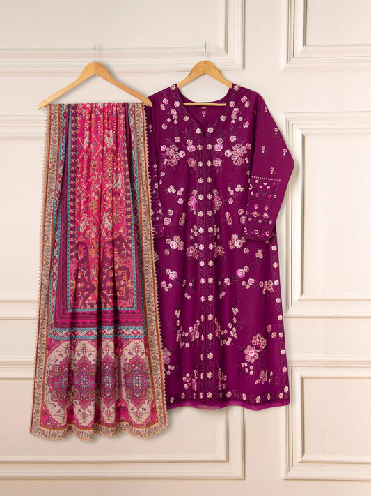 Aghanoor 3 Piece Pure Embroidered Lawn Suit - Magenta