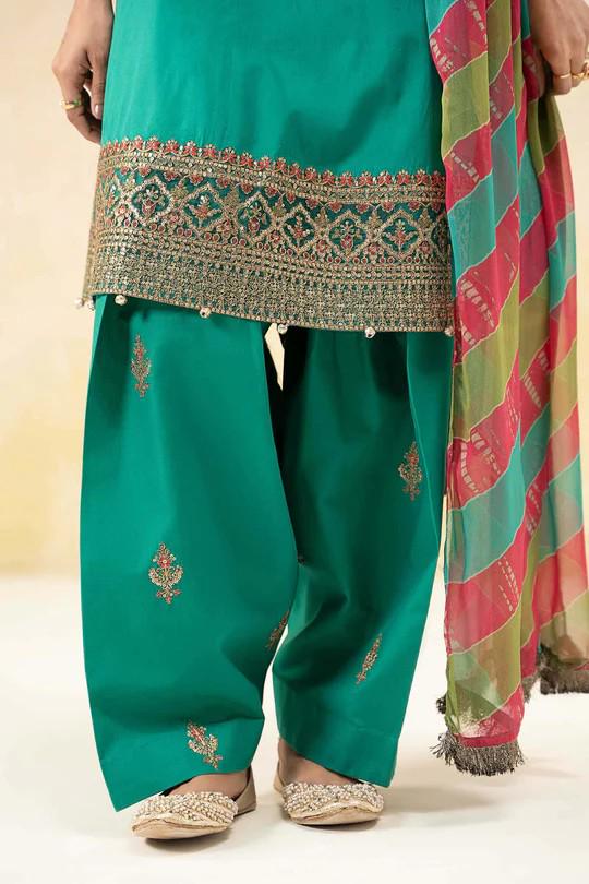 Maria.B - 3 Piece Embroidered Self Jacquard Lawn Suit - Size XL - Chiffon Tye Dye Dupatta