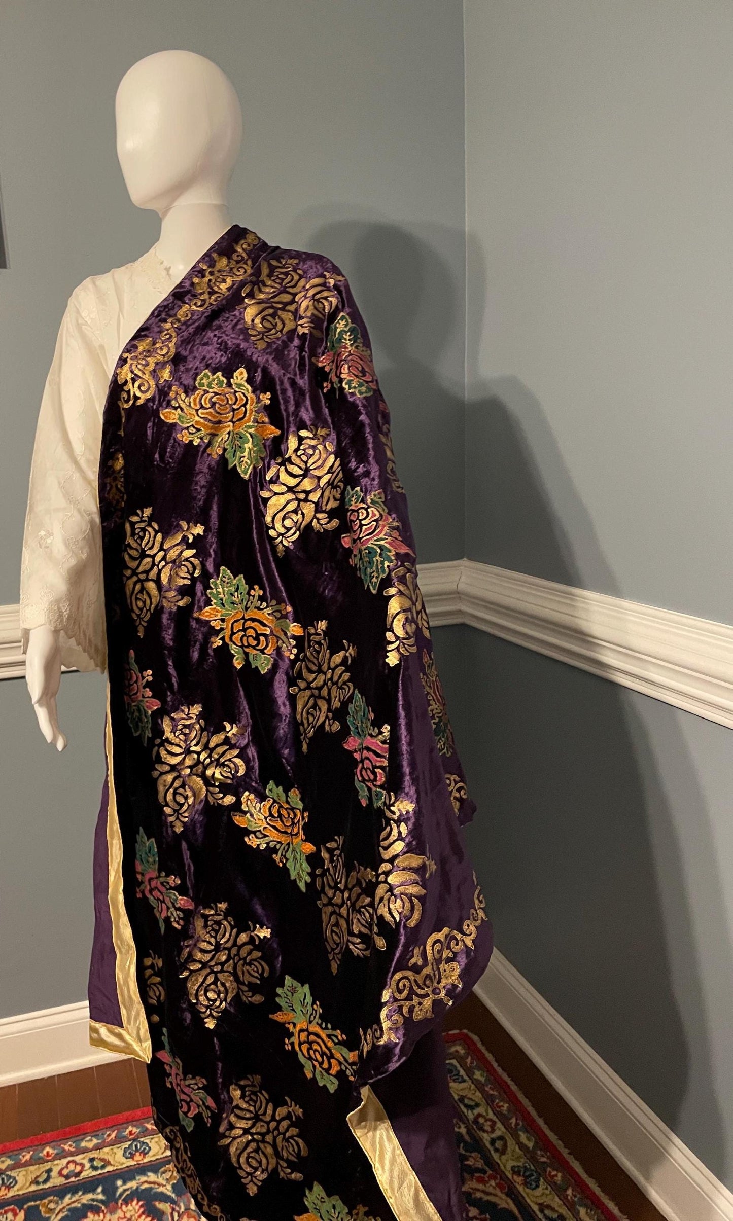 Handmade Block Print Micro Velvet Lightweight Shawl - Purple