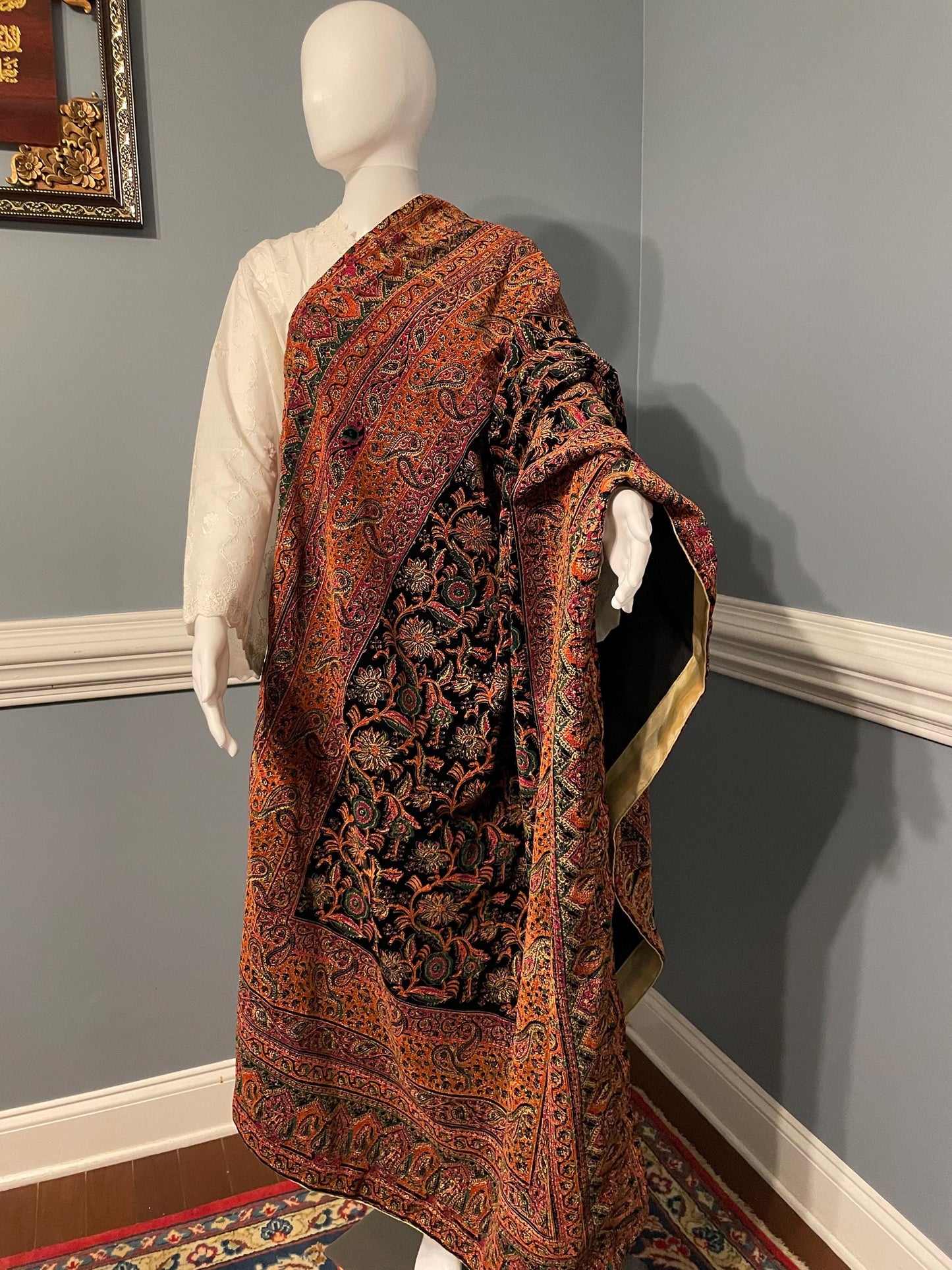 Handmade Block Print Micro Velvet Lightweight Shawl - Black