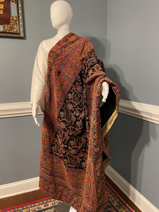 Handmade Block Print Micro Velvet Lightweight Shawl - Black