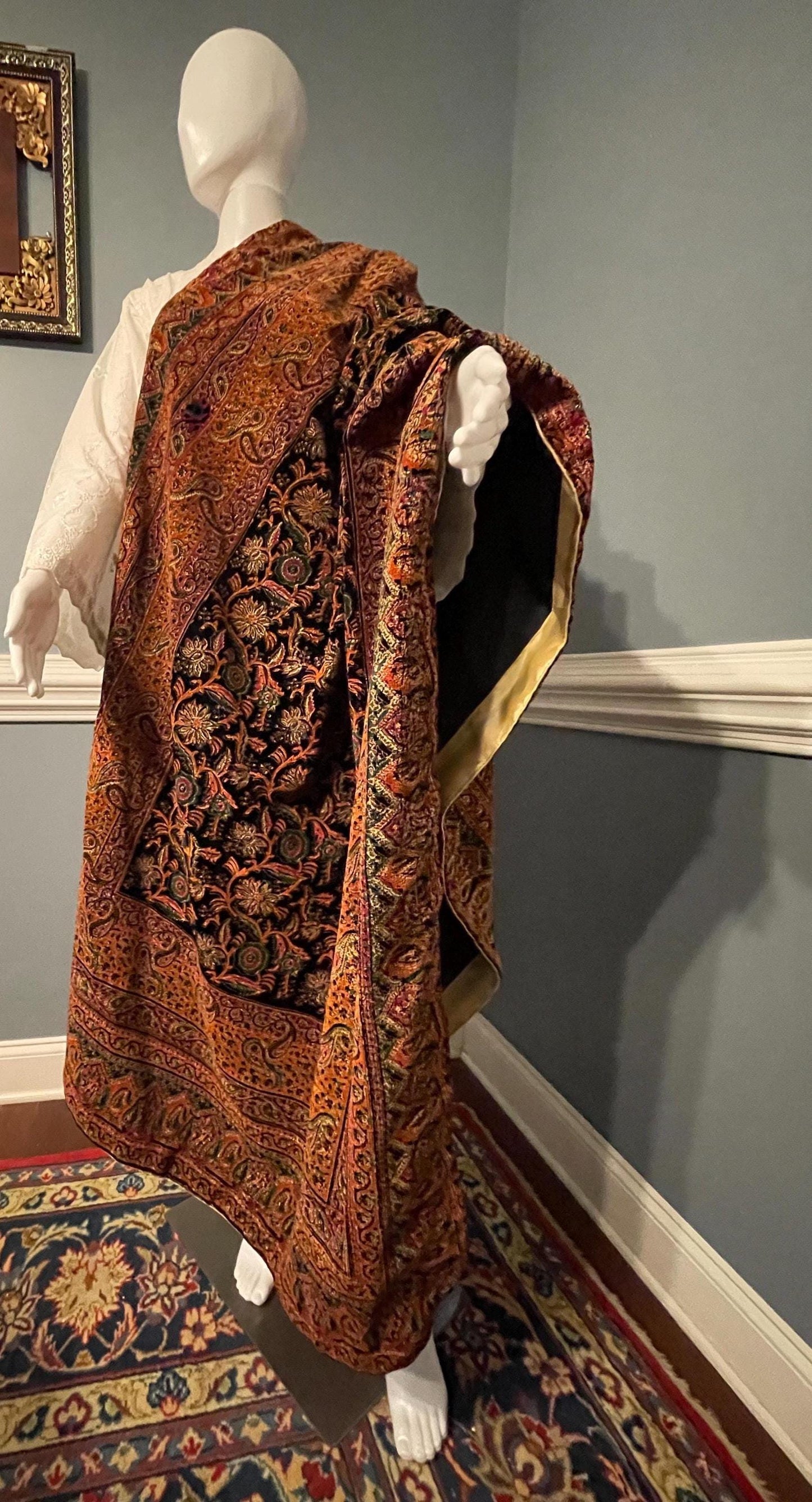 Handmade Block Print Micro Velvet Lightweight Shawl - Black