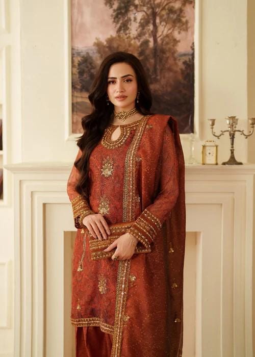 4 Piece Khaadi Silk Farshi Shalwar Suit - With Potli Bag