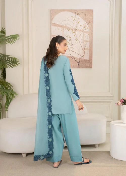 3 piece - Embroidered Short Kurta Cotton Suit