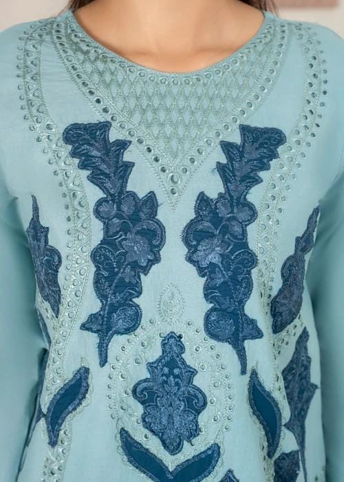 3 piece - Embroidered Short Kurta Cotton Suit