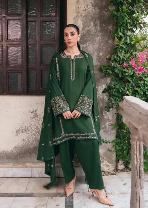 Embroidered Linen Suit - Size XL - 3 Piece - Green