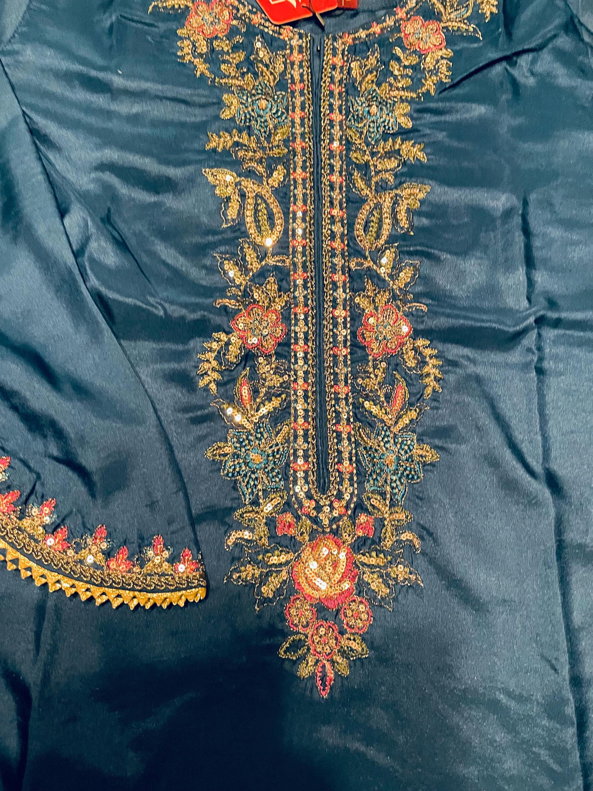 Embroidered Silk Farshi Shalwar Suit with Organza Dupatta - 3 Piece - Blue