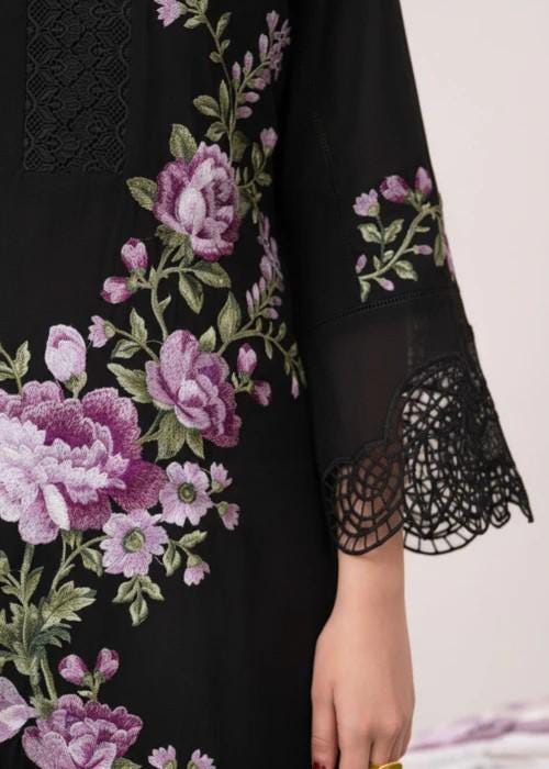 3 piece - Embroidered Khaddar (Khaadi) Suit -  Full Lilac Embroidery on Black