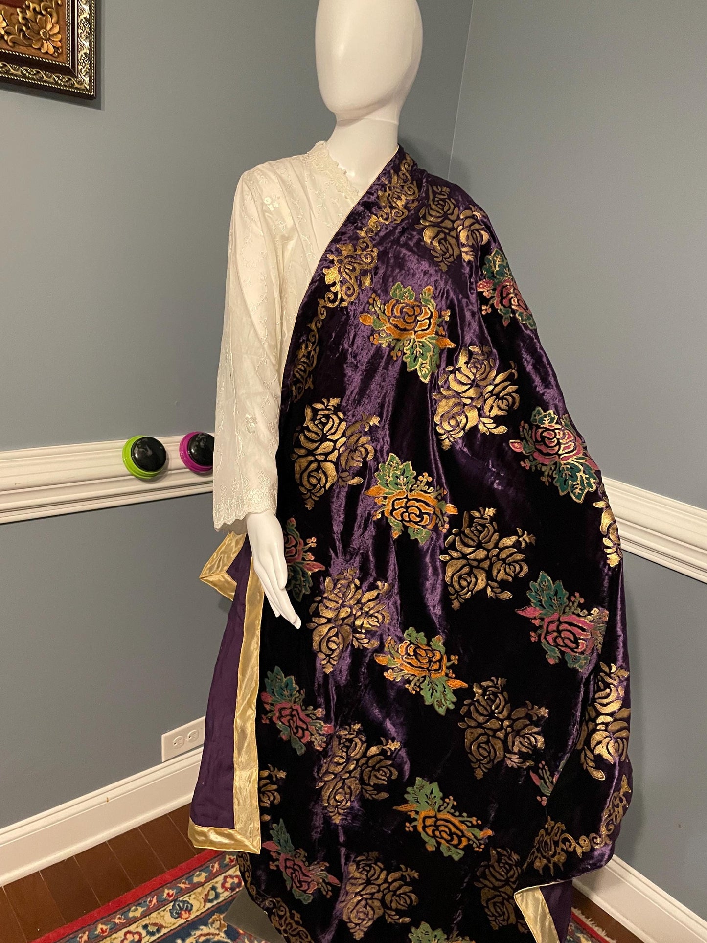 Handmade Block Print Micro Velvet Lightweight Shawl - Purple