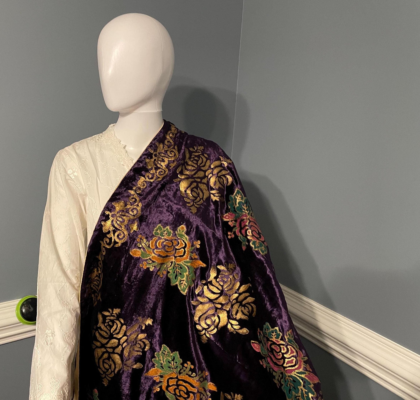 Handmade Block Print Micro Velvet Lightweight Shawl - Purple
