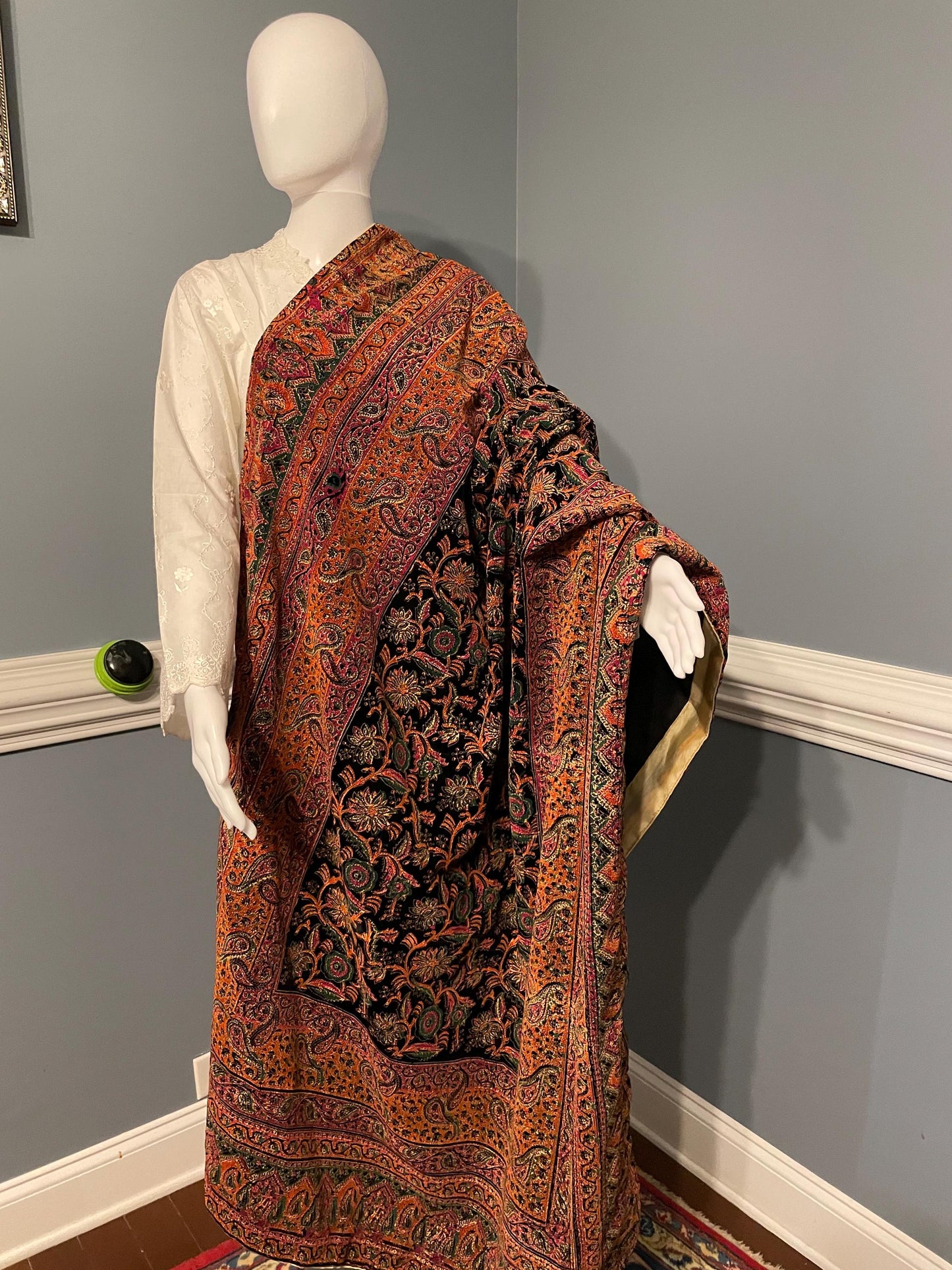 Handmade Block Print Micro Velvet Lightweight Shawl - Black