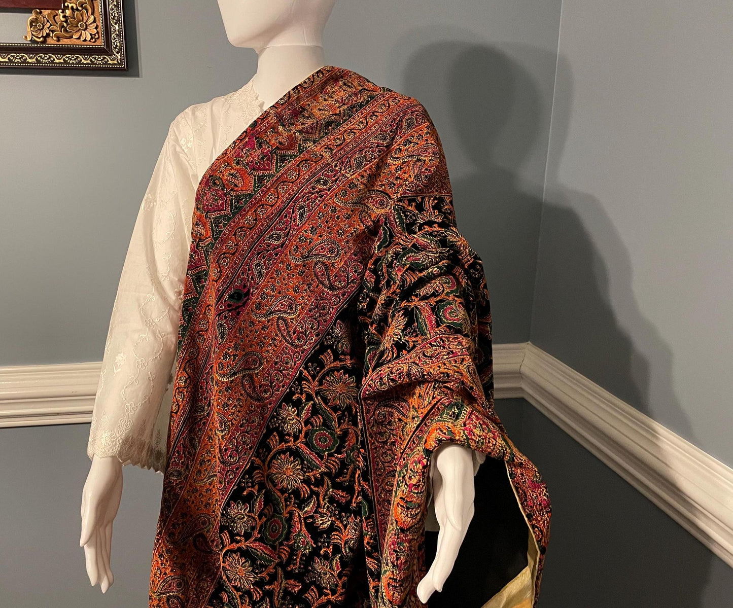 Handmade Block Print Micro Velvet Lightweight Shawl - Black