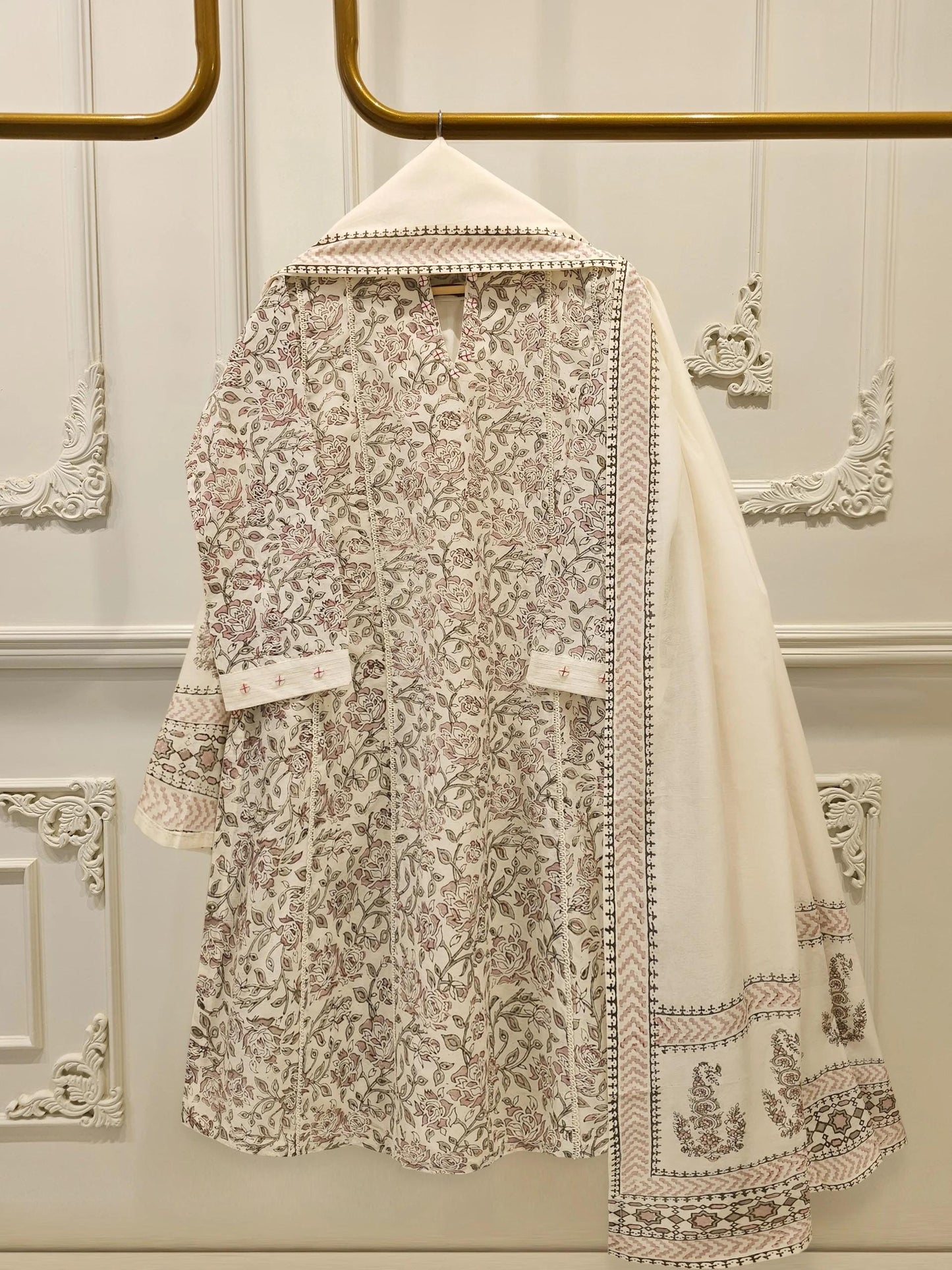 Agha Noor 3 piece - Hand Block Printed Summer Cool Kora Cotton Suit