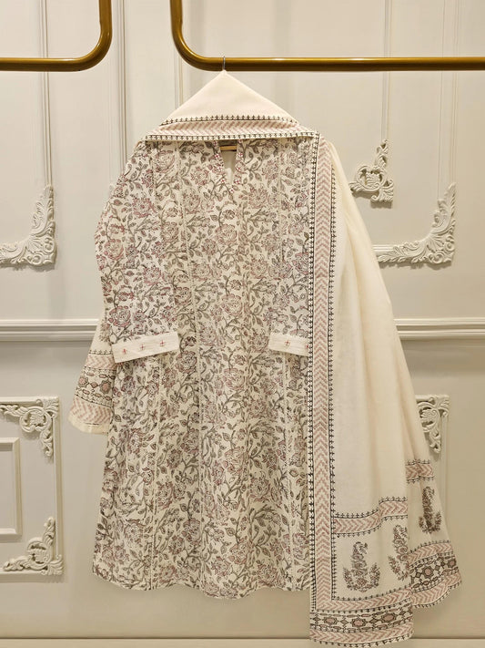 Agha Noor 3 piece - Hand Block Printed Summer Cool Kora Cotton Suit