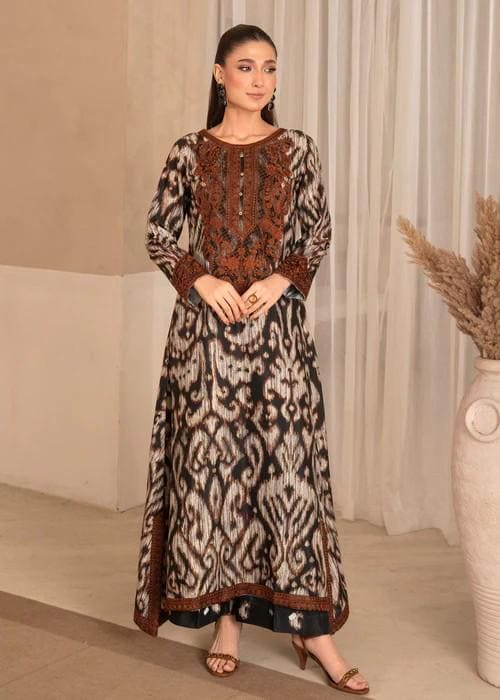 Embroidered Silk Long Kurta/ Kaftan and Pants Suit