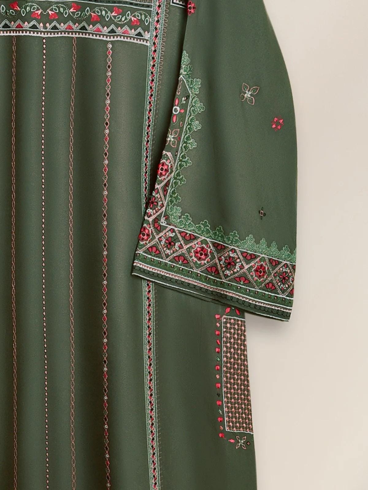 Agha Noor Embroidered Long Shirt / Maxi Dress - Olive Green