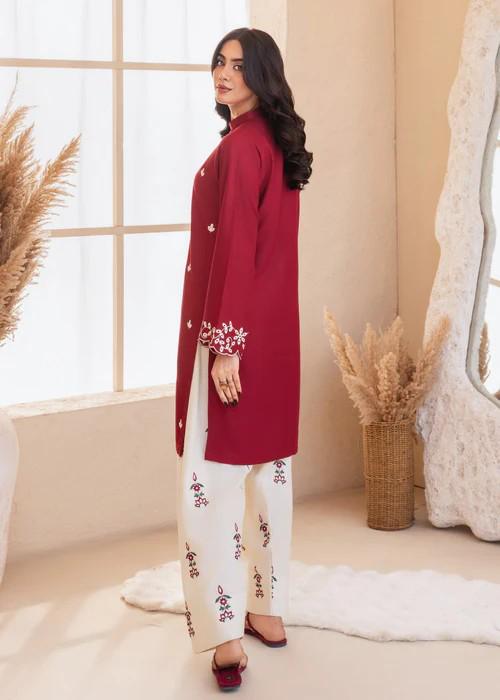 2 Piece Embroidered Linen Short Kurta Farshi Shalwar