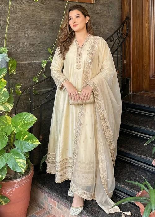 3 Piece Embroidered Silk Maxi Dress - Off White