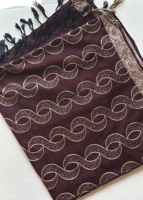 Embroidered Acrylic Woolen Shawl - Maroon Chain Design