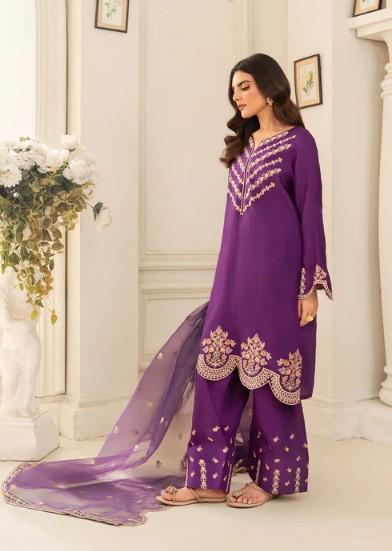 3 piece - Farshi Shalwar Kattan Silk Suit - Organza Dupatta