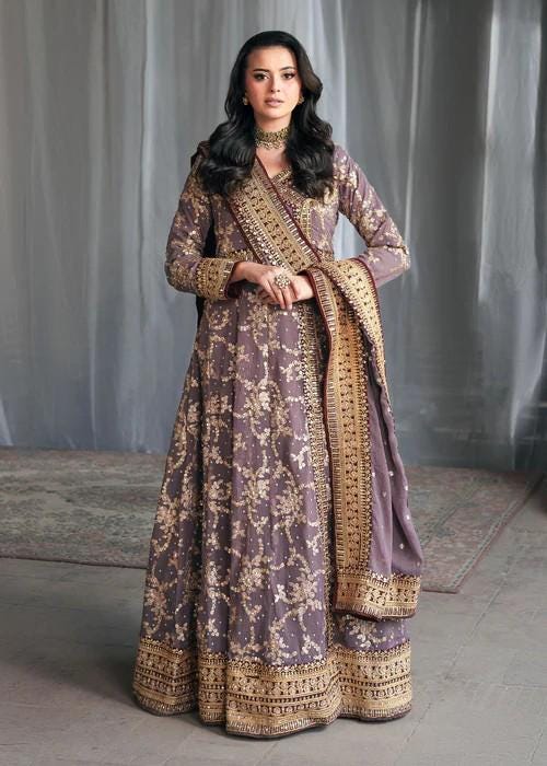 Angrakha Chiffon Maxi Dress - 3 Piece Designer Festive Wear
