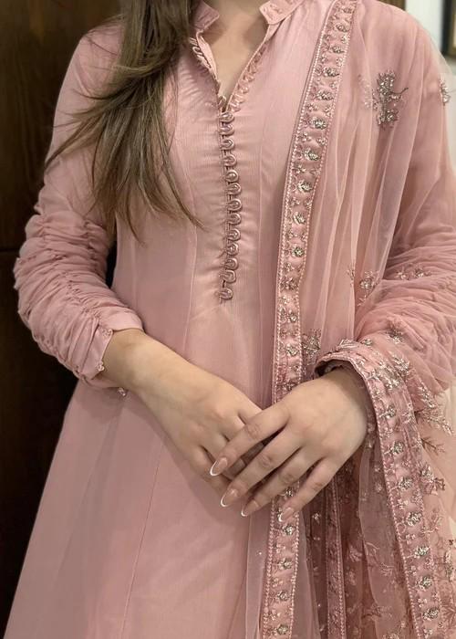 3 Piece Chiffon Maxi Dress - Pastel Pink