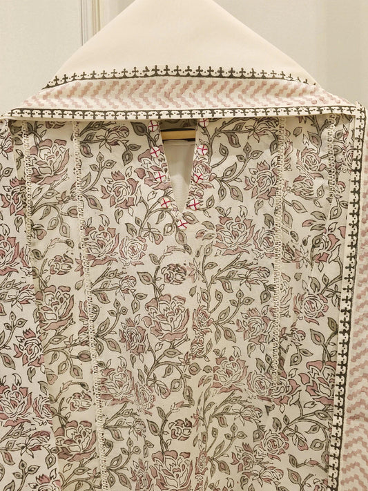 Agha Noor 3 piece - Hand Block Printed Summer Cool Kora Cotton Suit