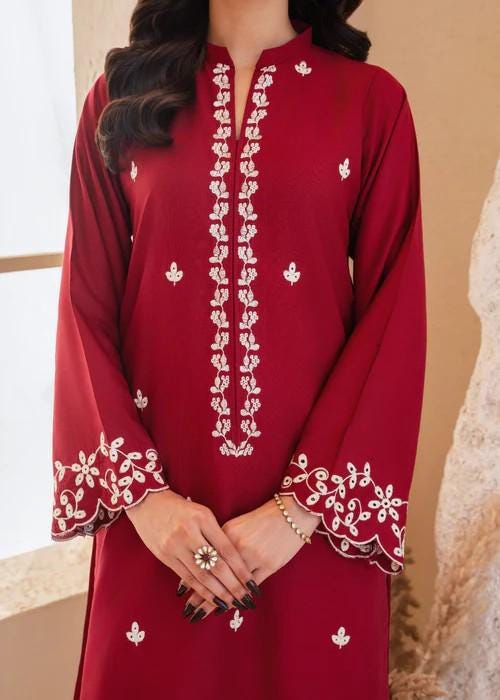 2 Piece Embroidered Linen Short Kurta Farshi Shalwar