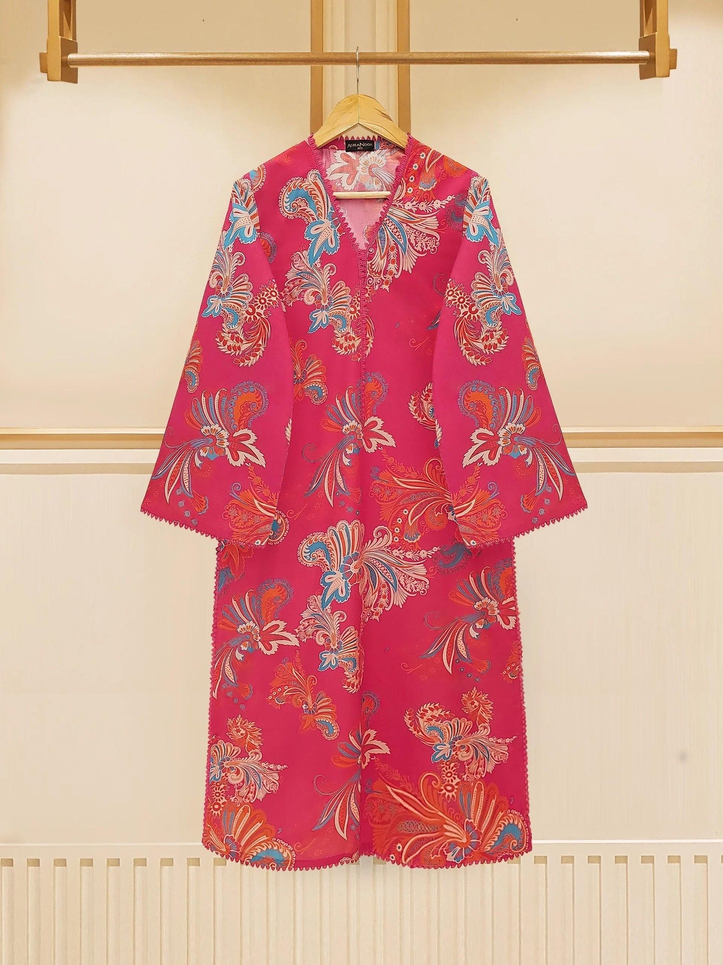 Agha Noor -2 Piece  Printed Embroidered Cotton Suit - (Size-Large)