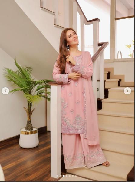 Embroidered Chiffon Kurta Set - 3 Piece - Raw Silk Palazzo