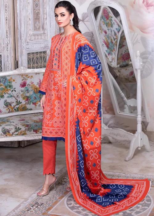 3 piece - Soft Khadi Coral Orange Suit - Size Medium - Chest Size 40"