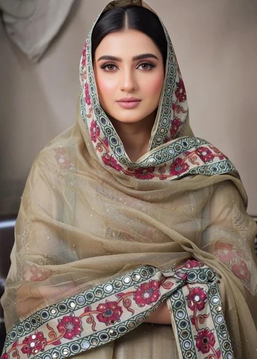 Tissue Silk Embellished Dupatta with Mirror Work - Beige