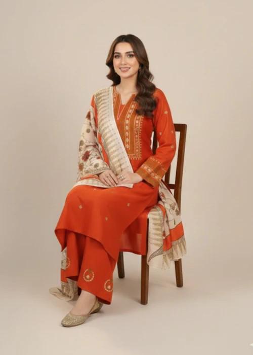 Embroidered Linen Culotte Suit - Rust Color