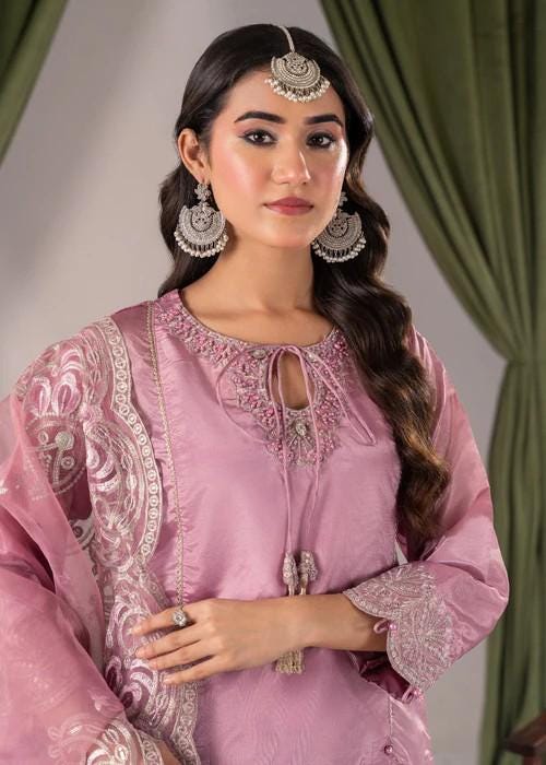 Kattan Silk Farshi Shalwar Suit - Pink - 3 Piece