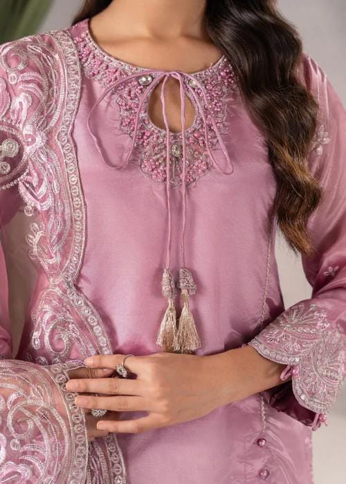 Kattan Silk Farshi Shalwar Suit - Pink - 3 Piece