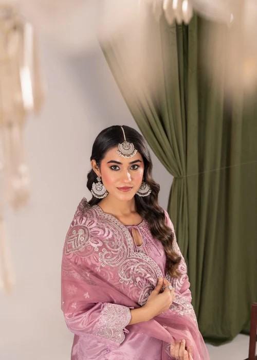 Kattan Silk Farshi Shalwar Suit - Pink - 3 Piece