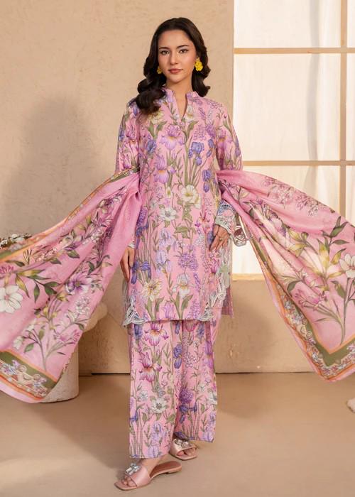 3 Piece Embroidered Farshi Shalwar Lawn Suit - Pink