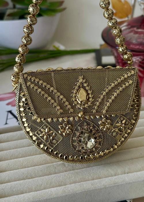 Handcrafted Moonlit Gold Mesh Clutch