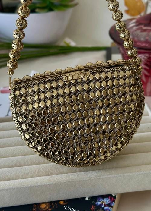 Handcrafted Moonlit Gold Mesh Clutch