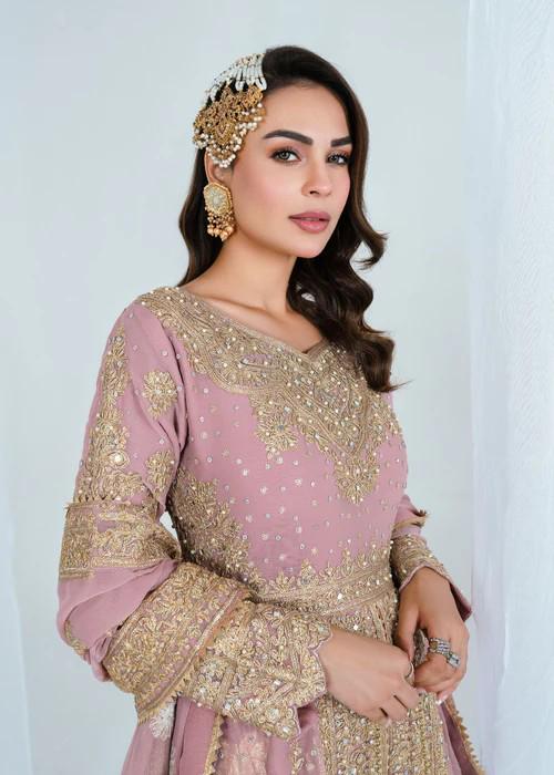 Heavily Embroidered 4 Piece Party Wear Chiffon Maxi