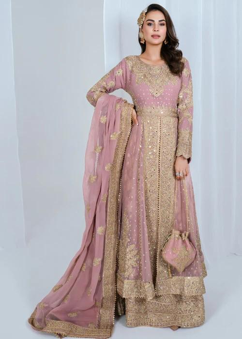 Heavily Embroidered 4 Piece Party Wear Chiffon Maxi